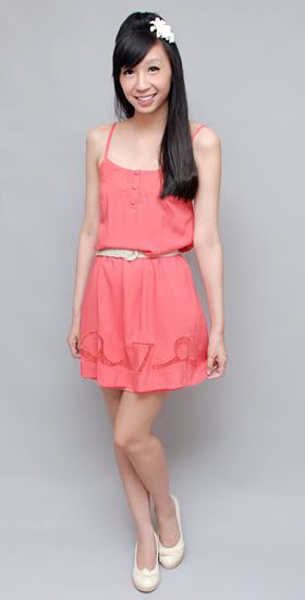 HerVelvetVases Eyelet Cut Out Dress in CORAL