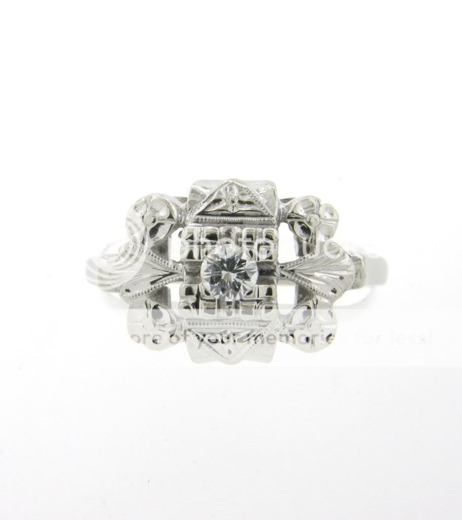 Gorgeous Vintage Genuine Diamond & Solid 14K White Gold Band Ring