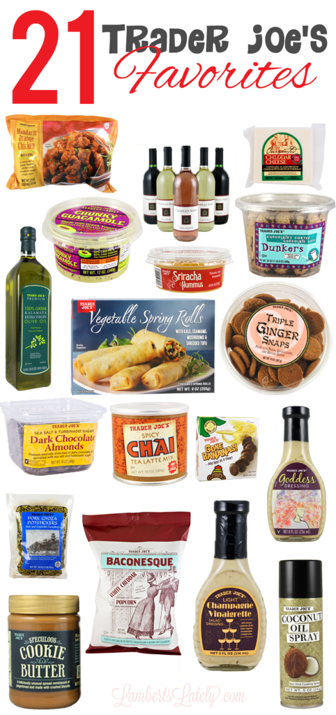 All of these things are on the list of my top Trader Joe's favorites - combination of snacks, frozen foods, fresh items, and staples. Great variety of items from the popular grocery store!