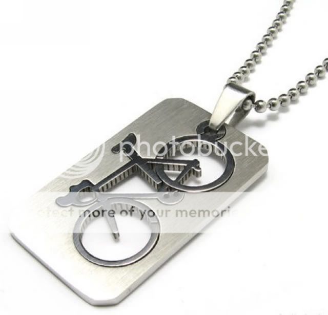 P073 STAINLESS STEEL DOG TAG BIKE BICYCLE PENDANT CHAIN  